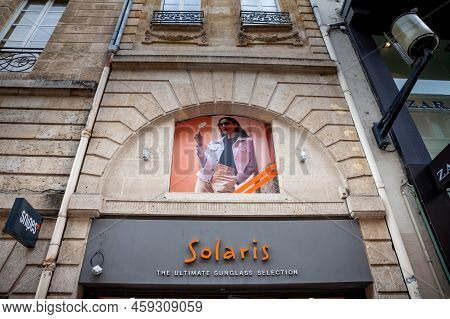 Bordeaux, France - February 23, 2022: Logo Of Solaris Sunglasses On Their Store For Bordeaux. Solari