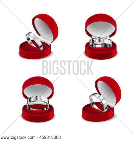 Luxury Jewelry 4 Sterling Silver Wedding Engagement Diamond Rings In Open Red Boxes Realistic Set Ve