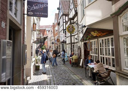 Bremen, Germany - July, 7 2022: Schnoor Old Neighborhood In Bremen, Germany
