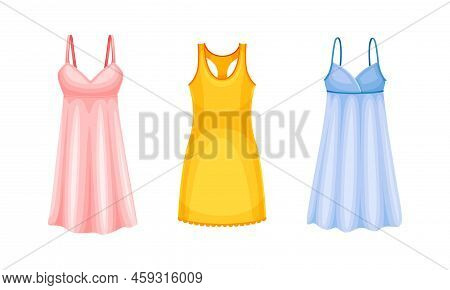 Sleepwear For Woman As Pajamas And Textile Clothing For Night Sleep Vector Set