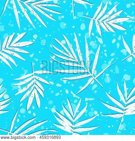 Grunge Leaves Pattern. Tropical Foliage Background. Tropic Flora. Exotic Leaf. Leaves Fabric Design.