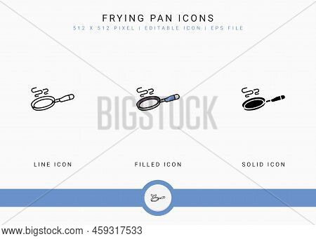 Frying Pan Icons Set Vector Illustration With Solid Icon Line Style. Kitchen Utensils Concept. Edita