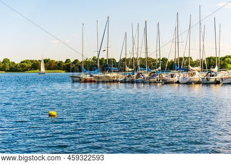 Scenic View Of The Distant.yacht Club On A Sunset In A Nice Summer.lithuania,plateliai.08-03-2022.