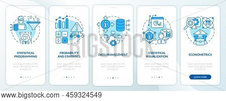 Data Analyst Skills Blue Onboarding Mobile App Screen. Profession Walkthrough 5 Steps Editable Graph