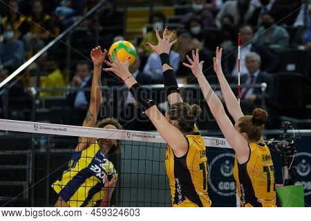 Istanbul, Turkey - March 31, 2022: Zehra Gunes And Isabelle Haak In Action During Vakifbank Vs Fener
