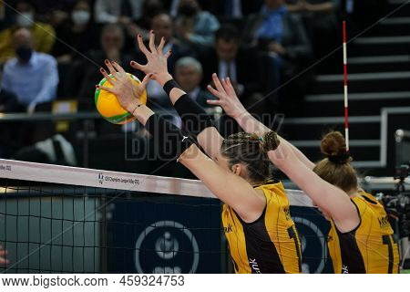Istanbul, Turkey - March 31, 2022: Zehra Gunes And Isabelle Haak In Action During Vakifbank Vs Fener