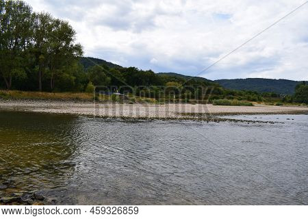 Rhine Beach Where Water Flows In Normal Times, Drought 2022