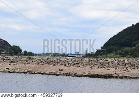 Namedy, Germany - 08 01 2022: Passenger Ship At The Geysir Island During Drought