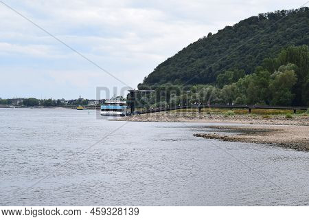 Namedy, Germany - 08 01 2022: Passenger Ship At The Geysir Island Near Andernach During A Drought Su