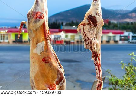 Two Beef Meats On Sale In Zinat City Of Tetouan Morocco