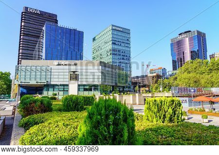 Madrid, Spain - July 30, 2022: Madrids Financial District With Tall Company Headquarters And Office 
