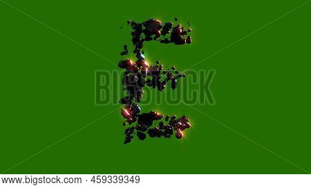 Dark Stones With Red Lighting Letter E - Cosmic Magmatic Rocks Font, Isolated - Object 3d Illustrati