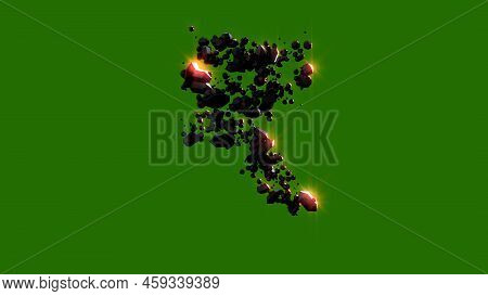 Dark Stones With Red Lighting Rupee Sign - Cosmic Fire Rocks Alphabet, Isolated - Object 3d Renderin