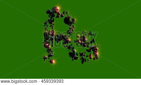 Dark Stones With Red Lighting Rupee Symbol - Cosmic Burning Stones Alphabet, Isolated - Object 3d Il