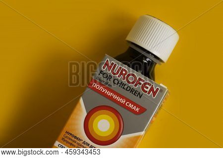 June 4, 2022 Ukraine City Kyiv Nurofen Syrup For Children On A Colored Background