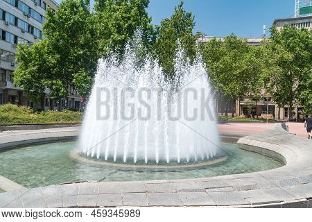 Belgrade, Serbia - June 7, 2022: Fountain At Nikola Pasic Square.