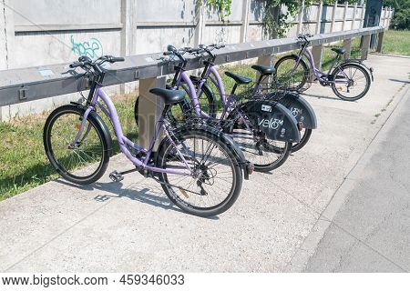 Timisoara, Romania - June 8, 2022: Velo Tm Bike Sharing Station.