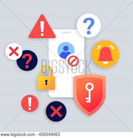 Notification On Smartphone. New Messages, Lock Screen And Warning. Personal Information Protection. 