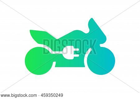 Electric Sportbike Icon. Green Gradient Cable Electrical Motorcycle And Plug Charging Symbol. Eco Fr