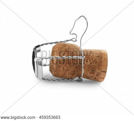 Sparkling Wine Cork With Muselet Cap Isolated On White
