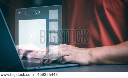 Man Searching For Information To Watch Various Videos ,streaming Onlinewatching Video On Internet, L