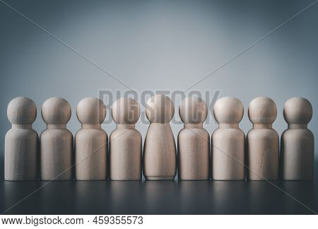 Team Work Concept Working Together For Future Goals Wooden Dolls Or Puppets Stand On Wooden Cubes St