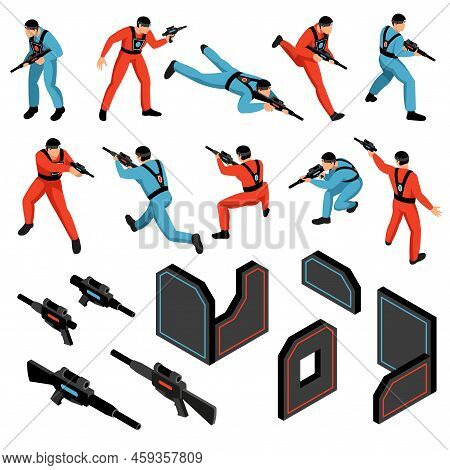 Laser Tag Game Ammunition Gear Infrared Sensitive Targets Vests Guns Players Isometric Icons Set Iso