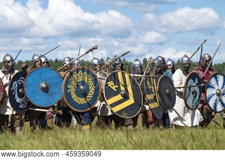 Tver Region, Russia - July 23, 2022: Warriors Of The Early Middle Ages Before The Start Of The Battl