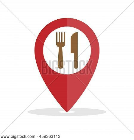 Food Location Indicator. A Reference Point For The Coordinates Of The Destination Point. Flat Style