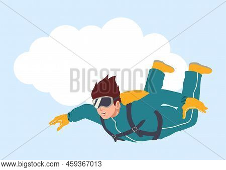 Simple Flat Vector Illustration Of A Man Sky Diving