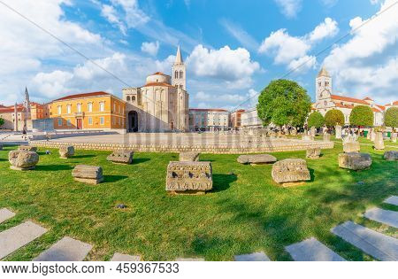 Landscape With Historic Roman Artifacts At Form Square In Zadar, Dalmatia Region, Croatia