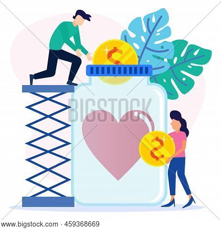 Vector Illustration Of Donation As A Form Of Volunteer Support Or The Concept Of Caring, Love And So