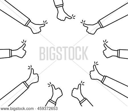 Linear Thumbs Up Around The Empty Place. Flat Simple Lineart Trend Modern Stroke Graphic Thumbsup Ar