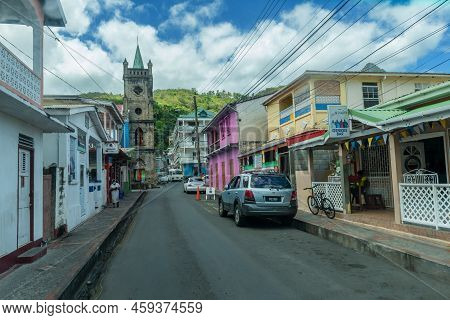 Soufriere, St Lucia -may 4 - A Local Street With Small Business And People On May 4, 2022 In Soufrie