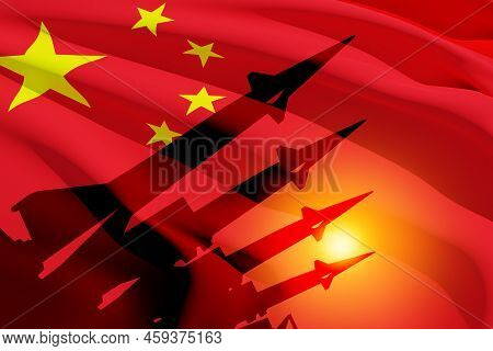 The Missiles Are Aimed With Chine Flag. Nuclear Bomb, Chemical Weapons, Missile Defense, A System Of