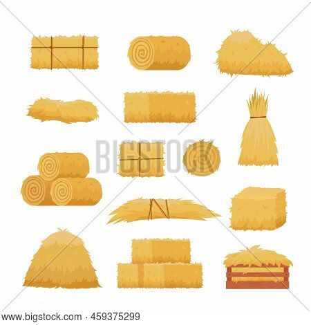 Haystack. Rural Yellow Natural Haystack Pallets And Rolls. Vector Cartoon Pictures
