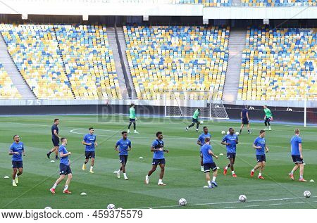 Kyiv, Ukraine - August 10, 2021: Genk Players Run During Open Training Session Before The Uefa Champ