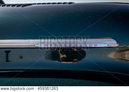 Lebanon, Tn - May 13, 2022: Close Up Side Hood Detail View Of A 19946 Chevrolet Stylemaster Sedan De