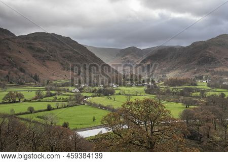 Stunning Autumn Landscape Image Towards Borrowdale Valley From Castle Crag In Lake Disrtrict