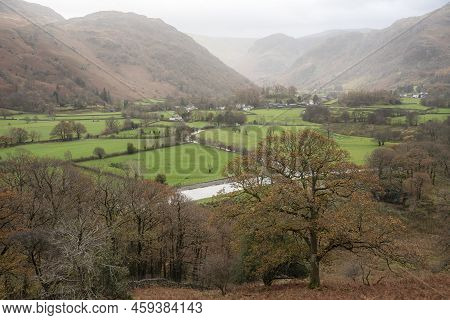 Stunning Autumn Landscape Image Towards Borrowdale Valley From Castle Crag In Lake Disrtrict