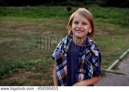 Teenger Blonde Boy Outdoor Park Lifestyle Portrait
