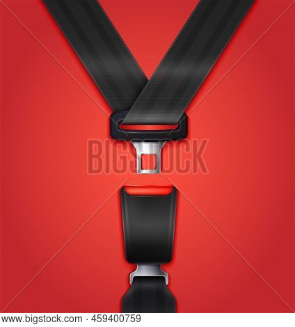 Realistic Unblocked Passenger Seat Belt With Fastener And Black Strap On Red Background Vector Illus