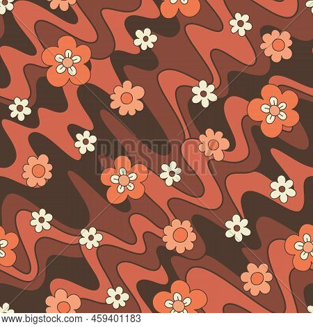 Retro Groovy Wiggly Stripes Vector Seamless Pattern. Psychedelic Lines. Nostalgia Background. Monoch