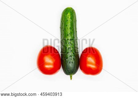 Male Penis. Visual Concept Image Of A Male Reproductive Organ Made From Cucumber And Tomato Vegetabl