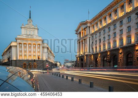 Sofia, Bulgaria - February 29, 2020: Square Nezavisimost With Former Communist Party House In Sofia,