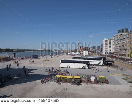 Antwerp, Belgium, July 24, 2022, Cityscape With Many Tourists On The Scheldt Quays In Antwerp Belgiu