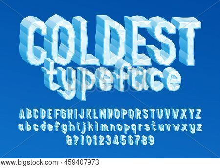 Coldest Alphabet Font. 3d Cartoon Ice Letters, Numbers And Symbols. Uppercase And Lowercase. Stock V