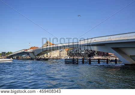 Copenhagen, Denmark - June 22, 2019 : Inderhavnsbroen (inner Harbour Bridge), Pedestrian And Bicycli