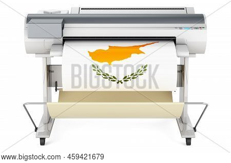 Wide Format Printer, Plotter With Cypriot Flag. 3d Rendering Isolated On White Background