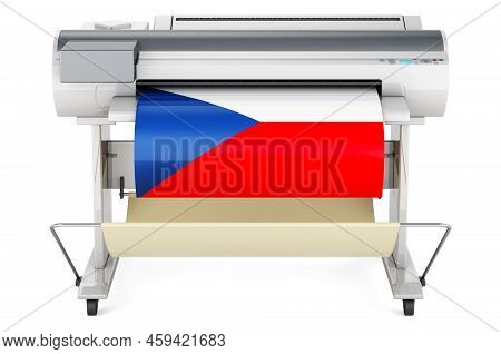 Wide Format Printer, Plotter With Czech Flag. 3d Rendering Isolated On White Background